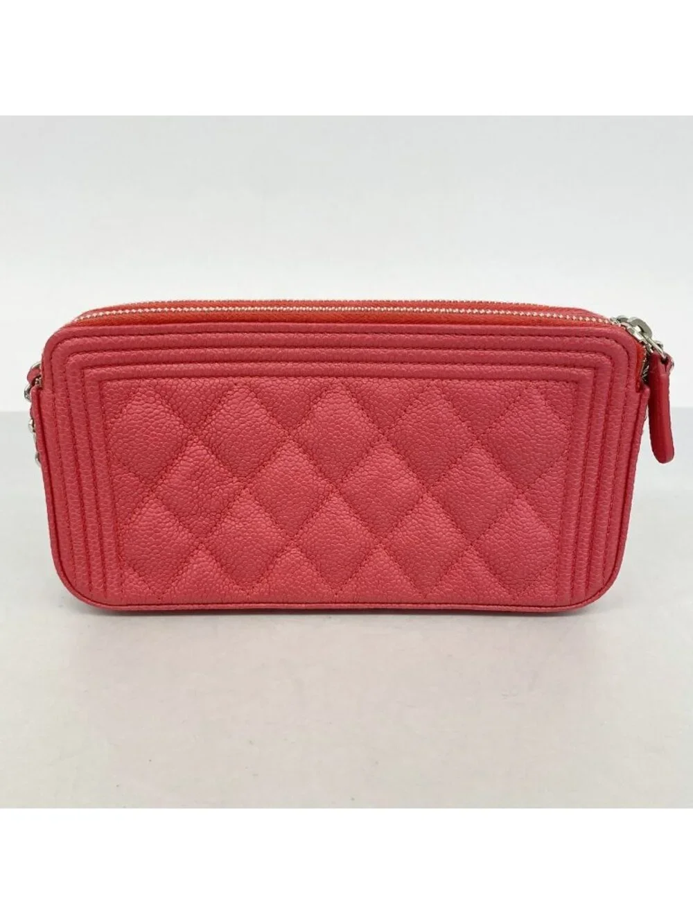 Chanel Shoulder Bag Boy Quilted Caviar Leather Red Silver